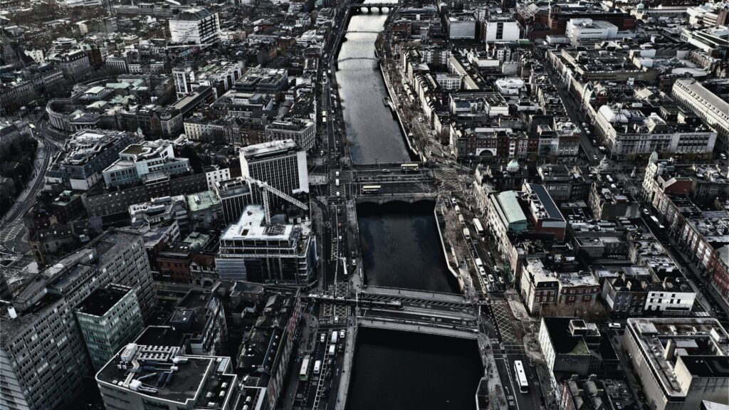 Photo showing Dublin 3d map , part of river and bulidings and bridge